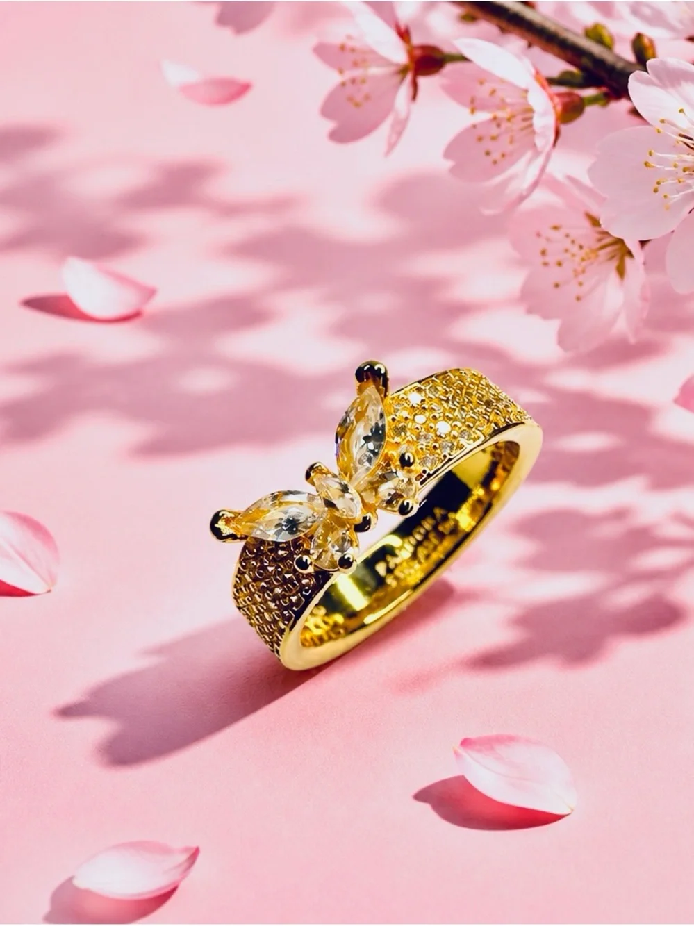 Pandora Gold Butterfly Pavé Ring - Pink Accent new with out tag size 7